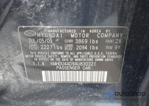 2010 Hyundai Elantra Gls z USA, uszkodzony, nr VIN KMHDU4AD9AU830321